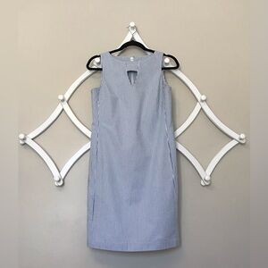 Anne Klein Blue and White Seersucker Shift with Pockets